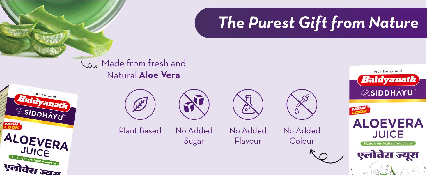 Baidyanath Asli Ayurved Aloe Vera juice with Pulp, All Natural tonic for Immunity, Better digestion and Glowing Skin, 1000 ml
