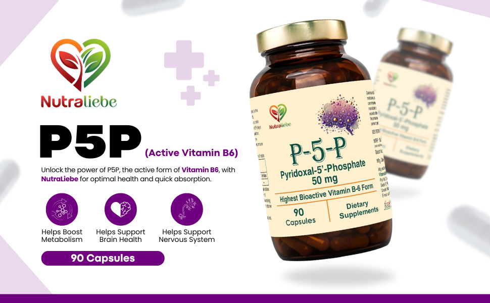 P5P (Pyridoxal 5’- Phosphate) – Active Vitamin B6 for Energy, Brain Function, and Nervous System Support – 90 Capsules