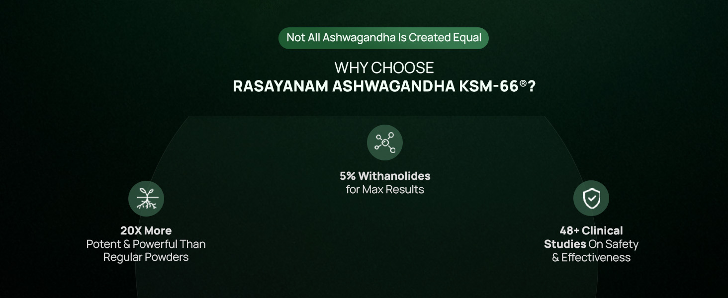 Rasayanam Ashwagandha KSM-66® | Clinically Proven 600mg Dosage | 5.1% Withanolides for Max Results | 100% Pure Root Extract | Stress Relief, Energy & Recovery Support | World’s Strongest Ashwagandha | Pack of 2 ( 60 Capsules each )