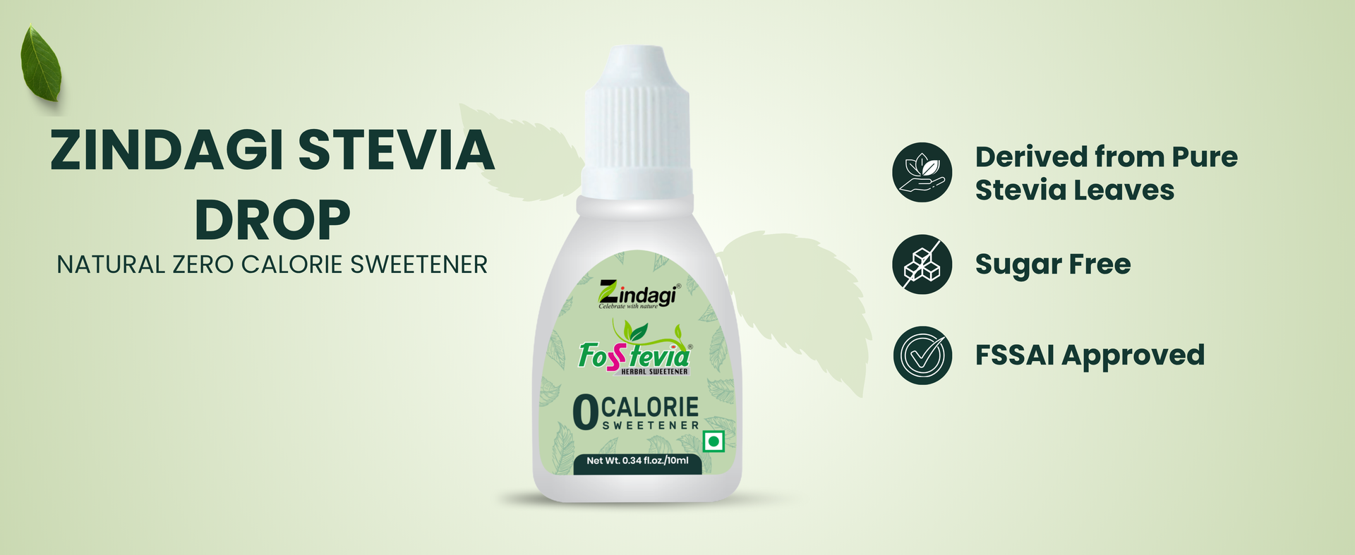 Zindagi Stevia Liquid Drops | Zero Calorie & Sugar Free Sweetener | 200 Servings