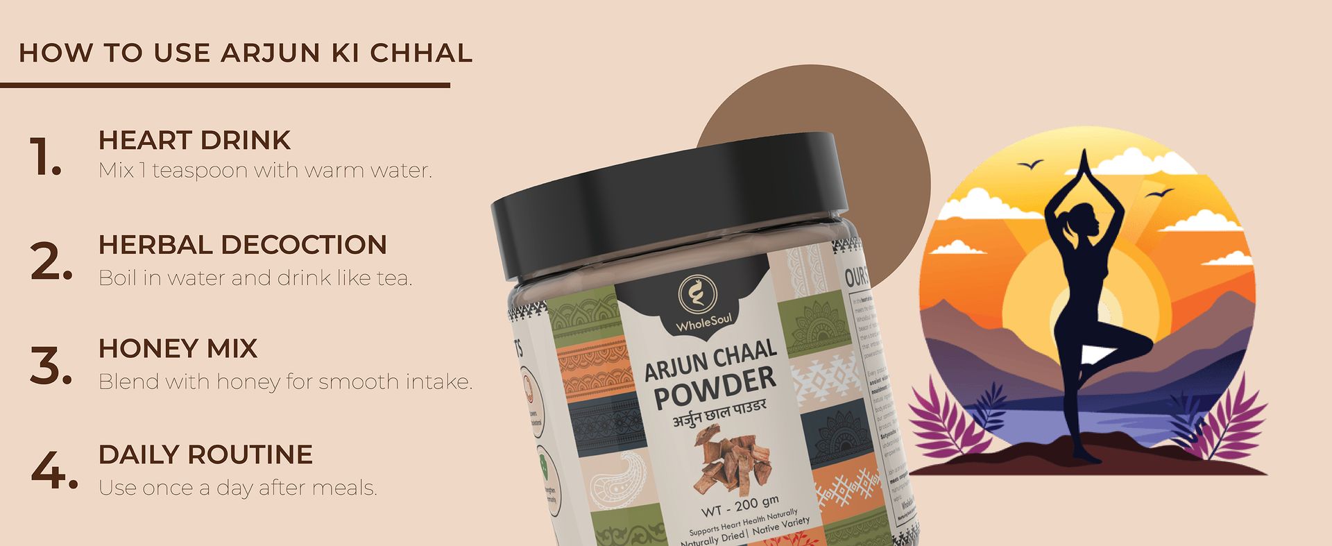 WholeSoul Arjun Chaal Organic Powder 200g Pack of 1 | Arjuna Bark Powder | Supports Heart Health Cholesterol & Balance BP Management | Ayurvedic Heart Health Support