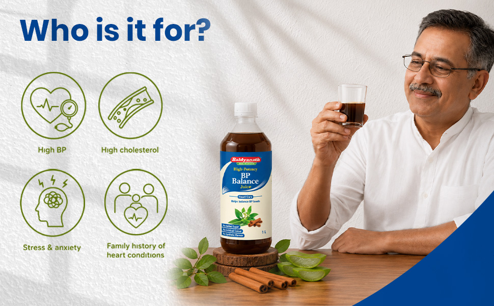 Baidyanath BP Balance Juice - 1L| Ayurvedic Blood Pressure Support with Arjun, Aloe Vera, Ashoka, Salai Guggul, Harad & Dalchini | Promotes Heart Health, Circulation & Overall Wellness