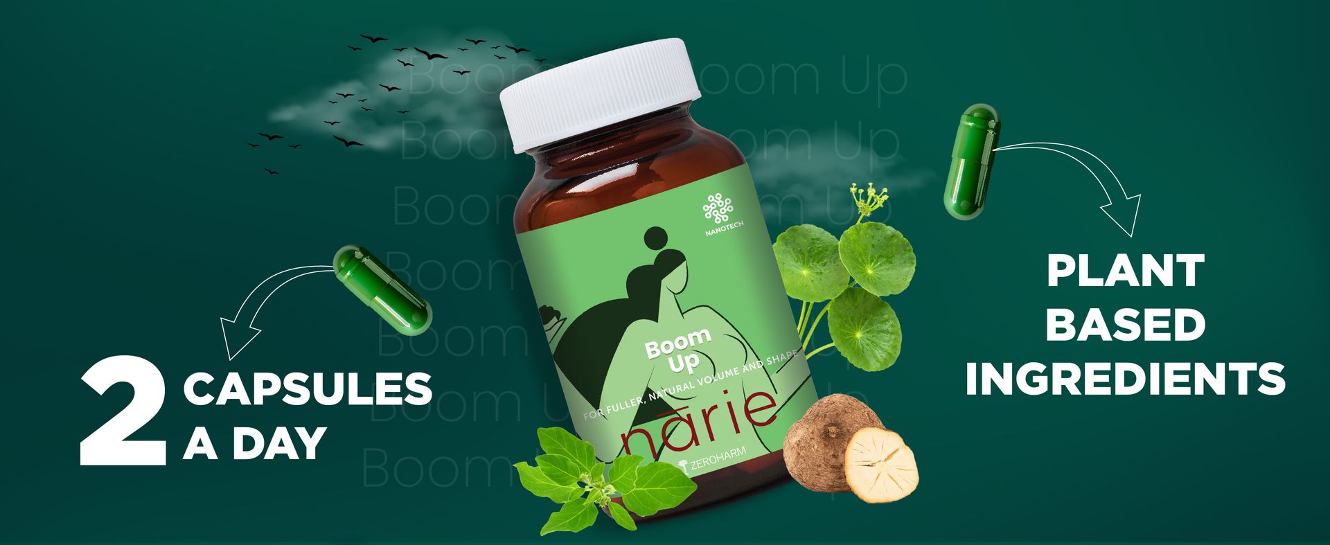 ZEROHARM Narie BoomUp Capsules for Women - Ayurvedic Supplement with Shatavari, Ashwagandha, Fenugreek & More - Supports Natural Volume, Shape, Firmness & Hormonal Wellness, B-Care - 180 Veg Capsules