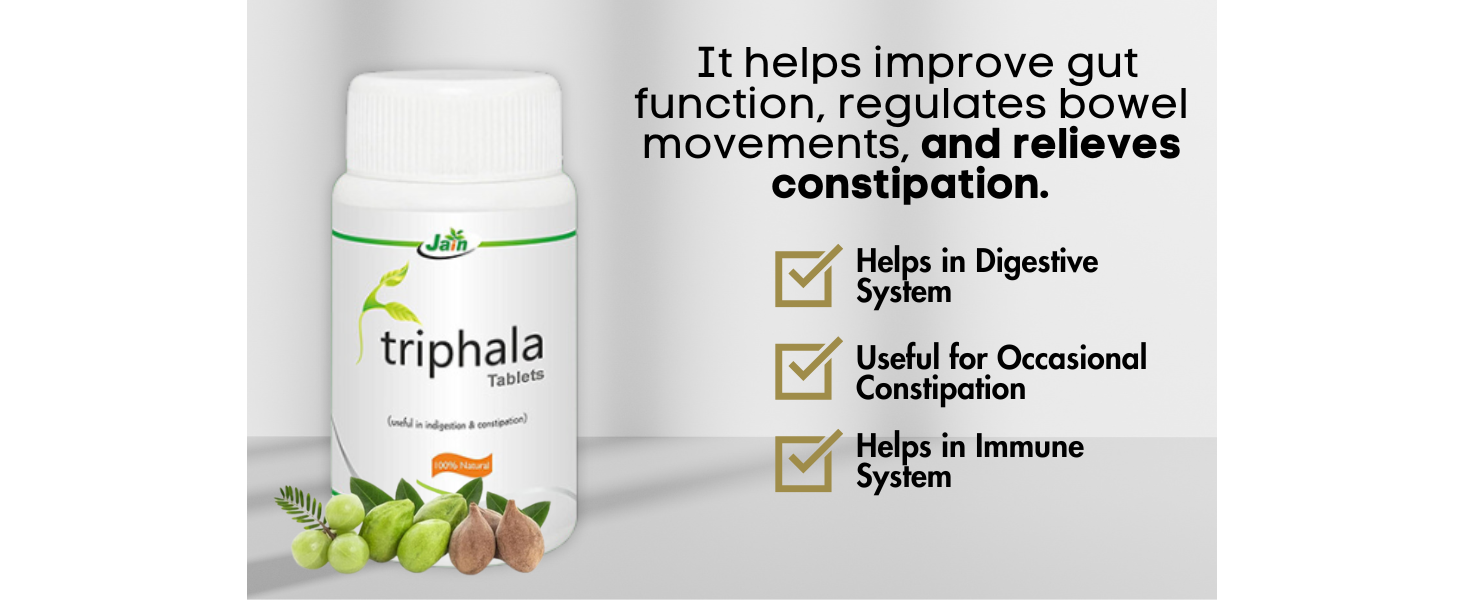 Jain Triphala Tablet– Herbal Digestive Support & Cleanse | Amla, Haritaki, Bibhitaki | Ayurvedic Formula -100 Tablets (Pack of 2)