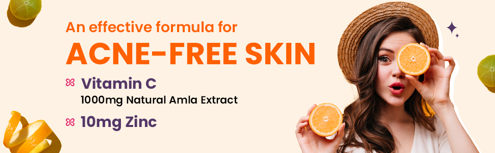 Chicnutrix Super C - Natural Vitamin C & Zinc for Clear & Acne Free Skin | 1000mg Amla Extracts|For Women & All skin types| Orange Flavour | 60 Effervescent Tablets