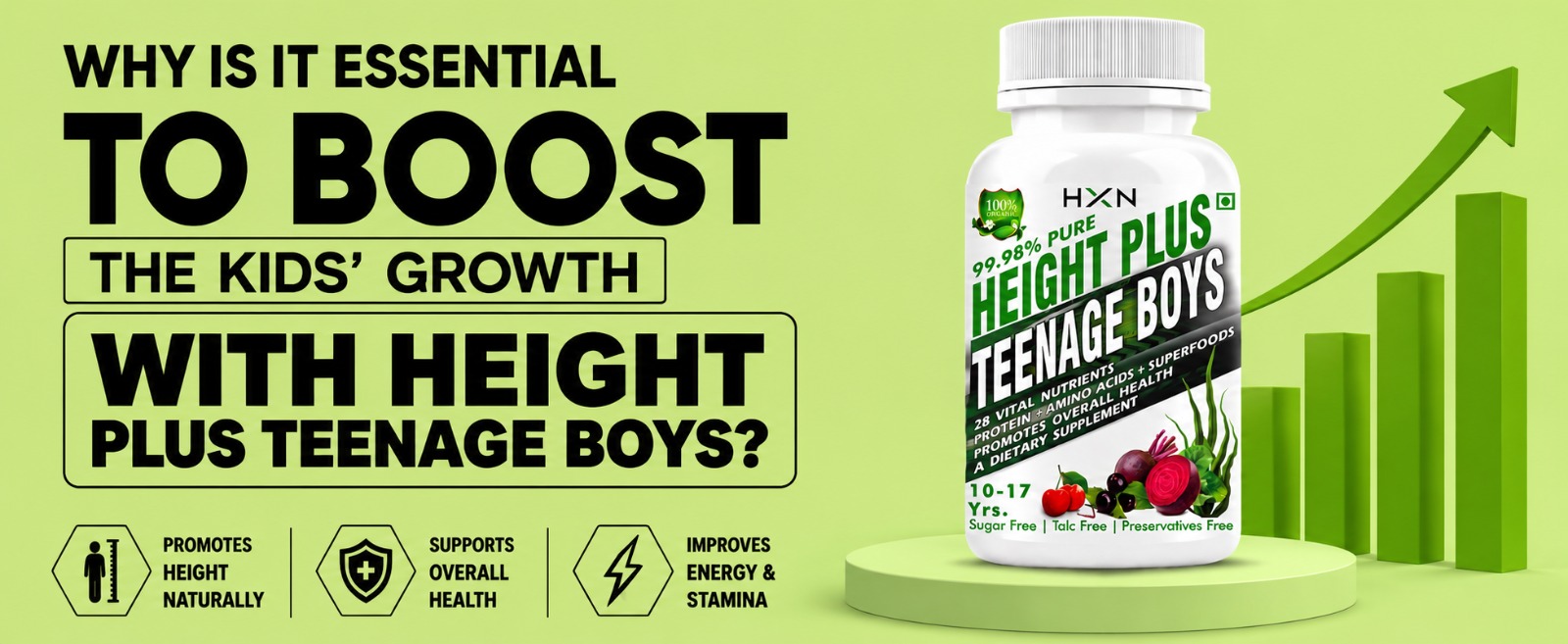 HXN Height Support Supplement for boys with 28 Vitamin Minerals to help Increase Growth –60 Tablets