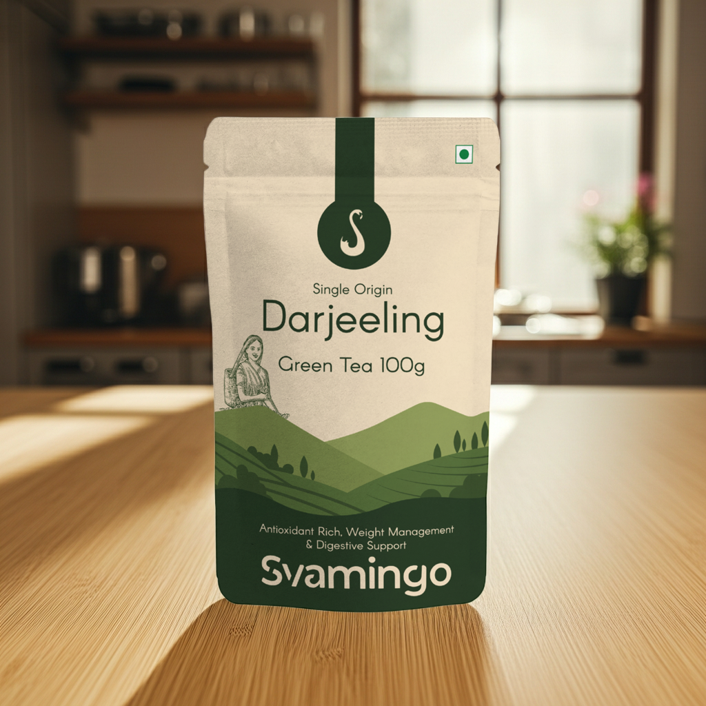 Darjeeling Green Tea 100g (50 Cups) - Single Garden Pure Darjeeling Tea, Loose Leaves, High Grown, Antioxidants Rich, Weight Support, Vegetal Aroma | SVAMINGO