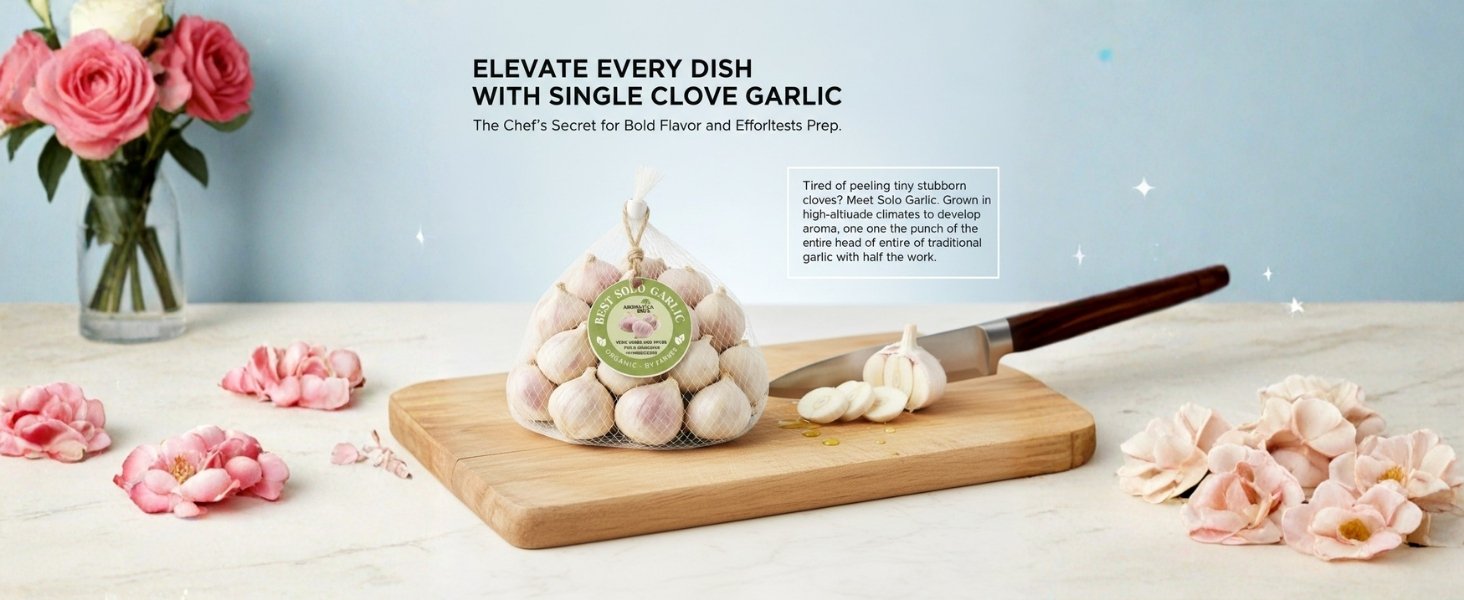 Aromatica India Single Clove Garlic 400gm (Ek Kali Lahsun) Whole Solo Garlic Strong Aroma & Taste