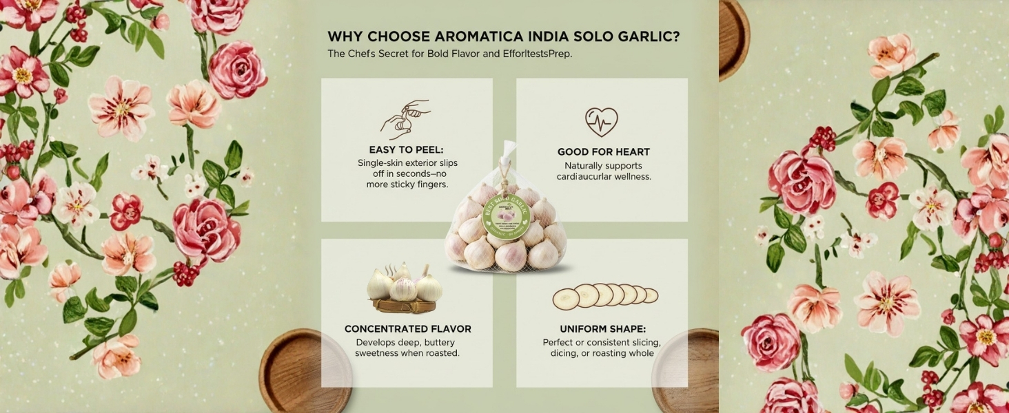 Aromatica India Single Clove Garlic 400gm (Ek Kali Lahsun) Whole Solo Garlic Strong Aroma & Taste