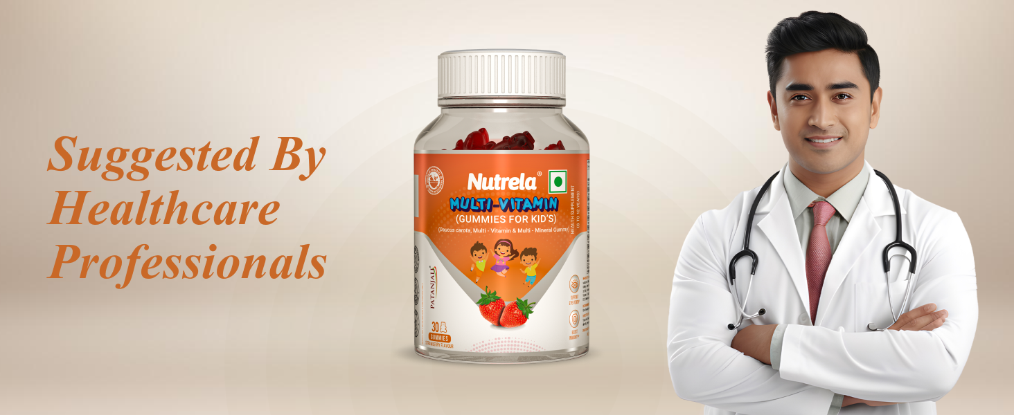 Nutrela Kids Multivitamin Gummies | Strawberry Flavour | Supports Immunity, Bone Health & Energy | 30 Gummies | For Age 5+ | No Gelatin, No Artificial Colors.