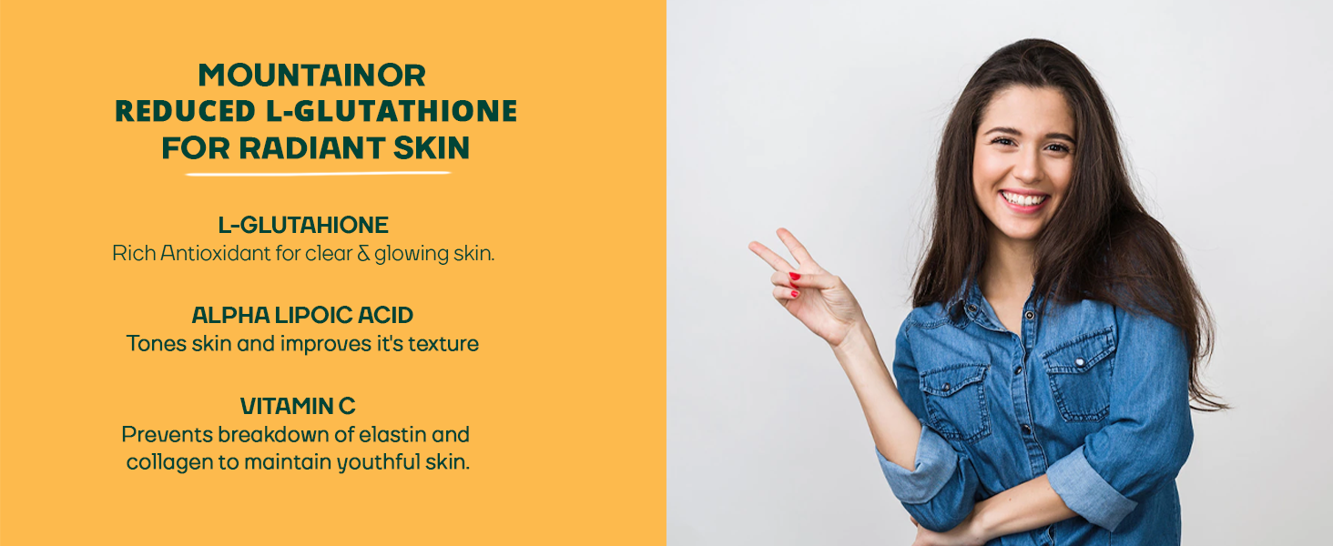 MOUNTAINOR L Glutathione 1000mg For Healthy, Brightening & Radiant Skin (60 Veg Caps) For Men & Women With Vitamin C, Biotin