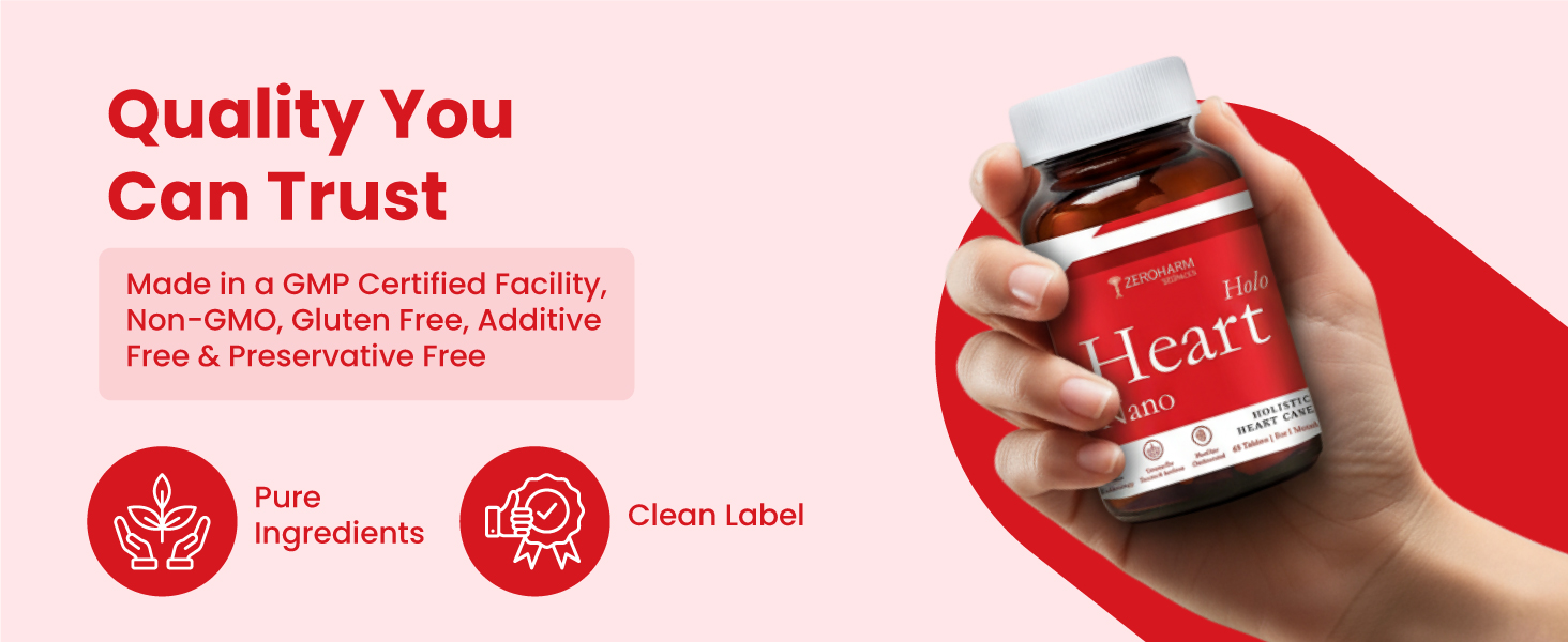 ZEROHARM Holo Heart Tablets | Plant-based Heart Health Supplements | Prevents Coronary Artery Diseases, Heart Blockages for Men & women | Manages Lipid Profile Advanced Nanotechnology | 60 Tablets