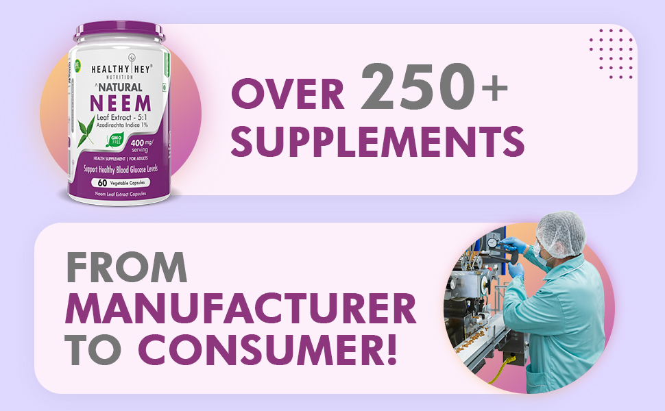 HealthyHey Nutrition Neem Leaf Extract (Indica), 60 Veg. Capsules - Natures Miracle Detoxifying Agent. Promotes Healthy Respiratory, Digestive and Immune System - No GMO. Gluten Free.