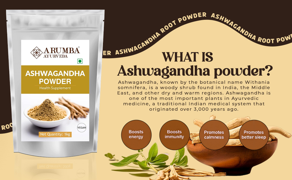 Ashwagandha Churna Powder 1Kg, Made with 100% Natural Ashwagandha Root, Withania Somnifera, Indian Ginseng For Stress Relief, Overall wellness support
