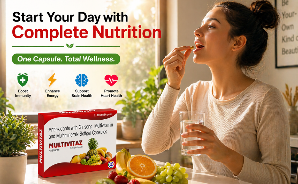 Multivitaz Softgel Capsules | For Men & Women With Essential Nutrients, Vitamins, Minerals, Anti-oxidants For Building Immunity & Energy | Multi Vitamin with Ginseng |