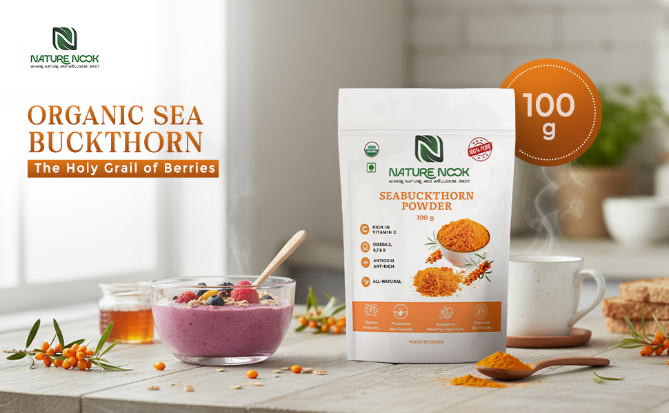 Himalayan Sea Buckthorn Powder-100gm | Anti Aging | Natural Vitamin C, Omega 3 6 7 9, Antioxidants | Super Food for Immunity, Skin Glow, Hair & Gut Health Support | USDA ORGANIC