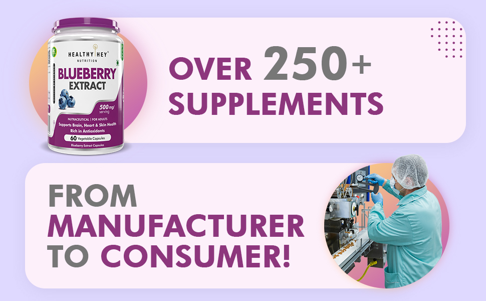 HealthyHey Nutrition Blueberry Extract - 500mg per serving - 60 Vegetable Capsules