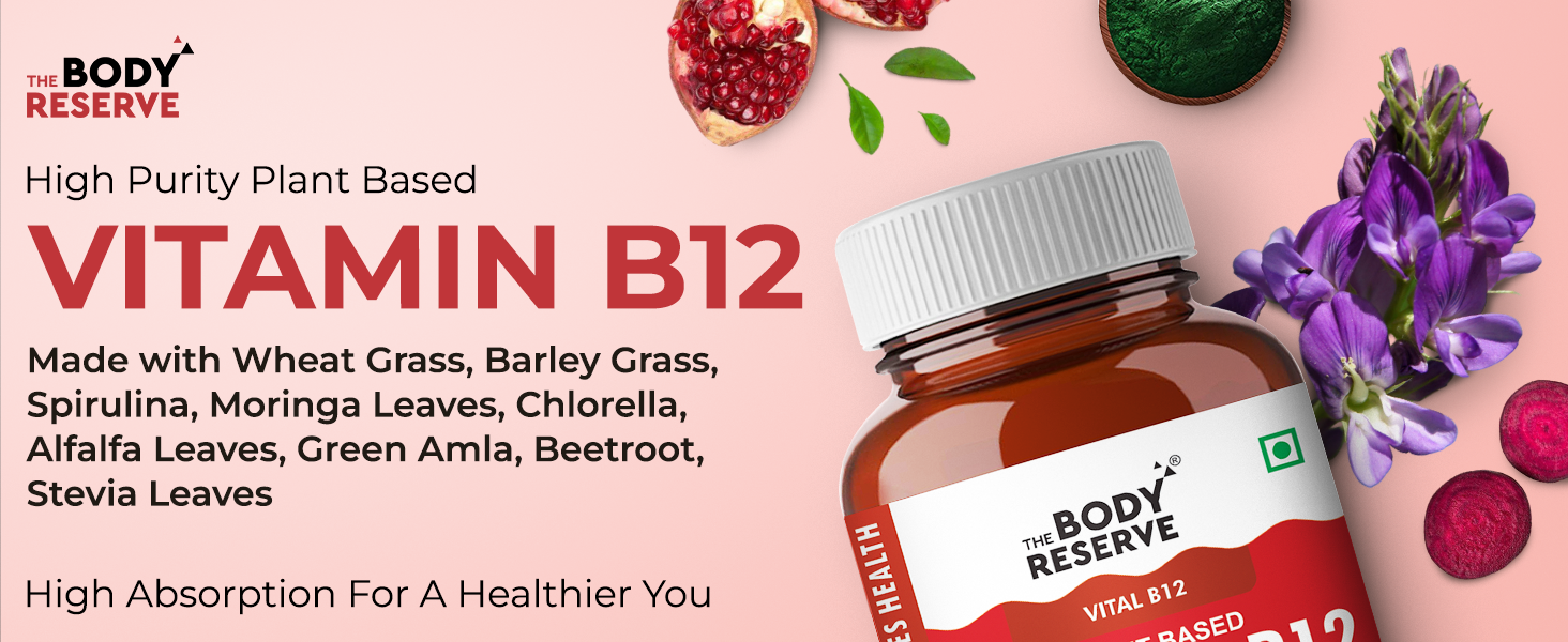 The Body Reserve Plant Based Vitamin B12 Supplement For Men & Women 60 Capsules Organic Vitamin B12 For Nerve And Brain Health Vegan Capsules, Daily One 60 Days Pack