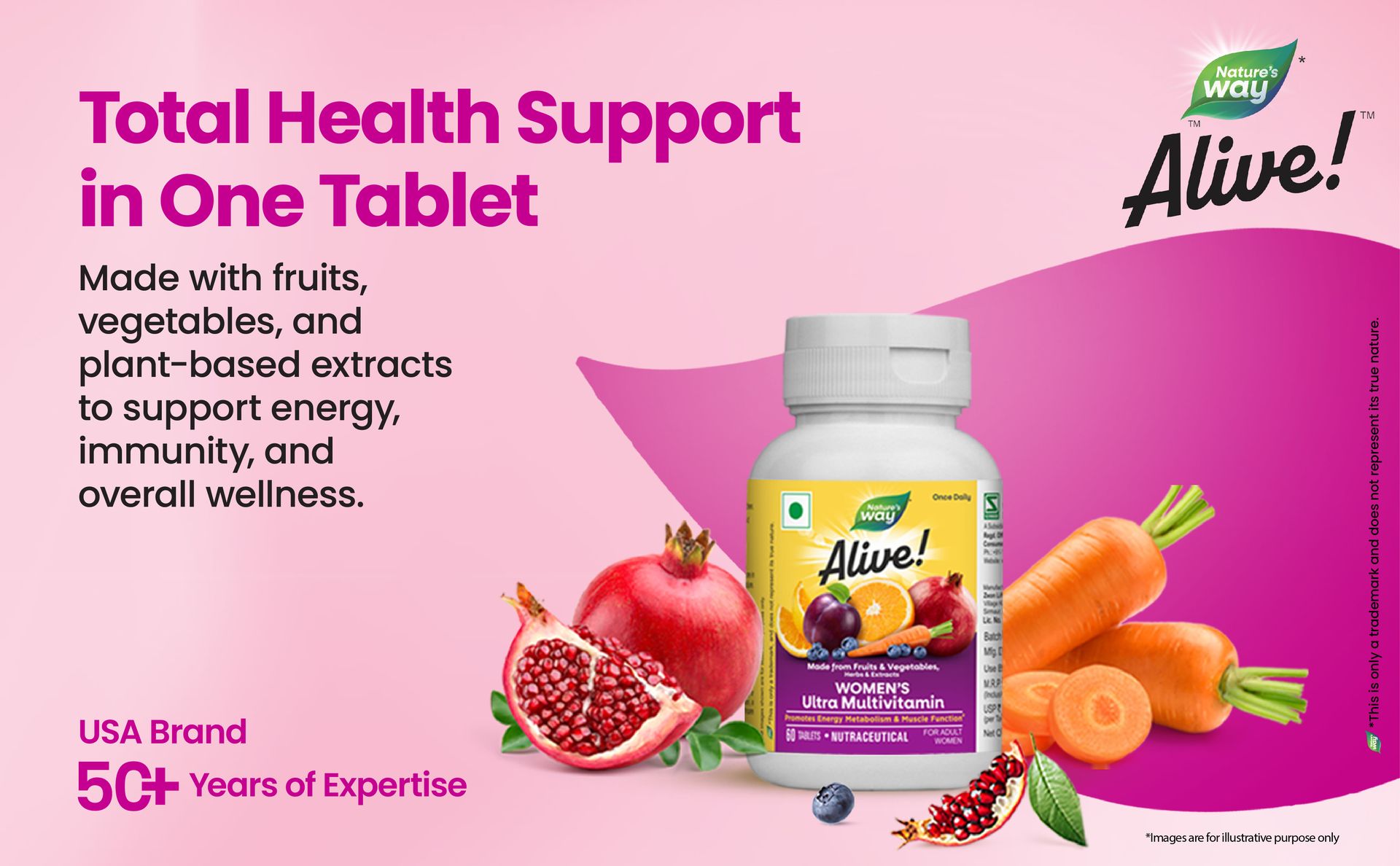 Nature’s Way Alive Women’s Ultra Multivitamin – Daily Whole-Food Nutrition from 32+ Fruits & Veggies | Hormone, Immunity & Metabolism Support | Digestive Enzymes | 100% RDA of 19+ Vitamins & Minerals | 60 Tablets