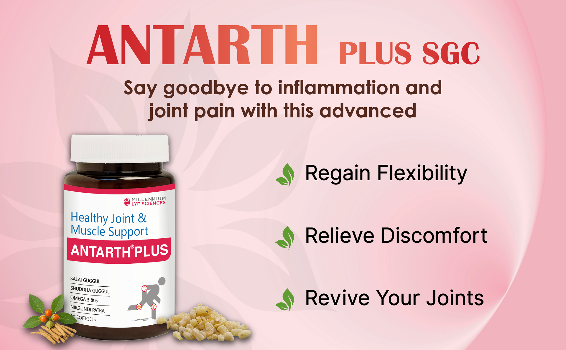 Antarth Plus | For Healthy Joint & Muscle Support- 30 Softgels With Ashwagandha,Salai Guggul,Shuddha Guggul,Nirgundi,Omega 3 & 6