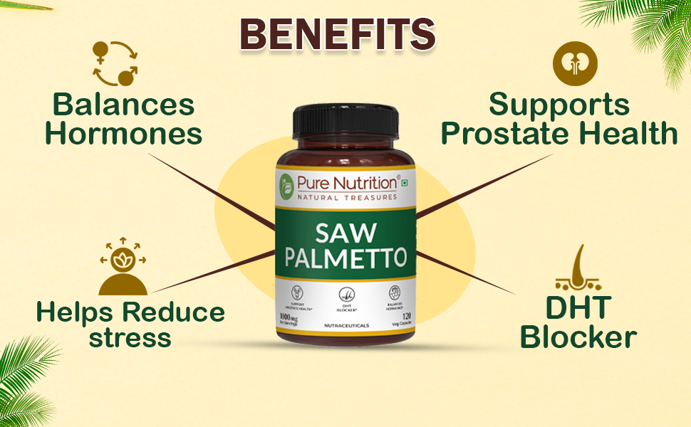 Pure Nutrition Saw Palmetto Supplement 1000mg Extract | Saw Palmetto Capsules Supports Prostate Health | Boosts Urinary Function | Natural Herbal Supplement - 120 Veg Capsules