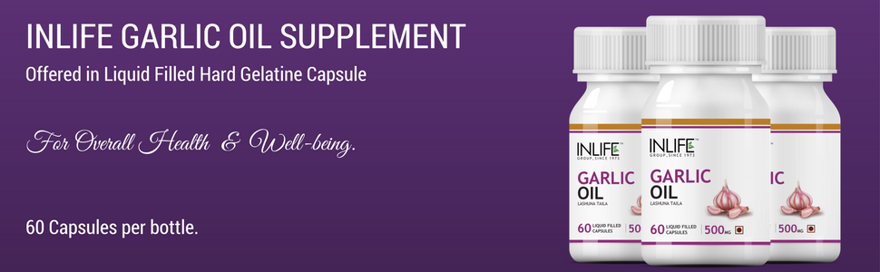 INLIFE Garlic Oil Supplement 500mg, Lashuna Taila, 60 Capsules
