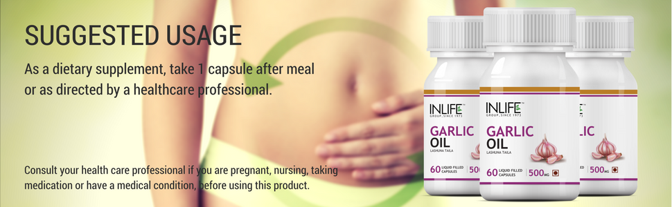INLIFE Garlic Oil Supplement 500mg, Lashuna Taila, 60 Capsules