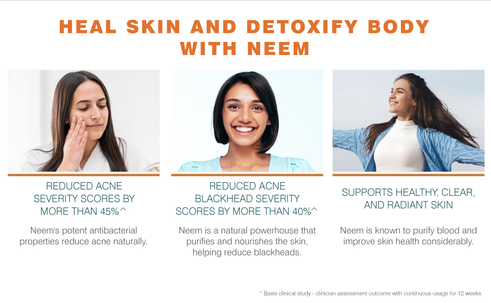 Himalaya OTC Wellness Organic Neem I For Skin & Body Detox I Reduced Acne Severity Scores by 45%* I Supports Healthy, Clear & Radiant Skin I 60 Veg Caplets