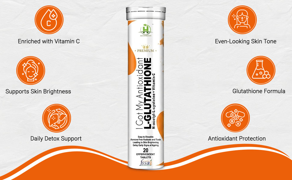 Healthy Nutrition L-Glutathione 600mg with Vitamin C Effervescent Tablets | Antioxidant Support for Skin Brightness & Wellness | Supports Even-Looking Skin & Daily Detox Support | For Men & Women | 20 Tablets
