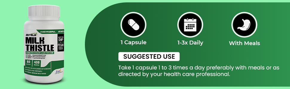 Nutrija Milk Thistle Extract 400mg | 60 Veg Capsules | Standardized to 80% Silymarin | Herbal Supplement | For Liver Support & Detoxification