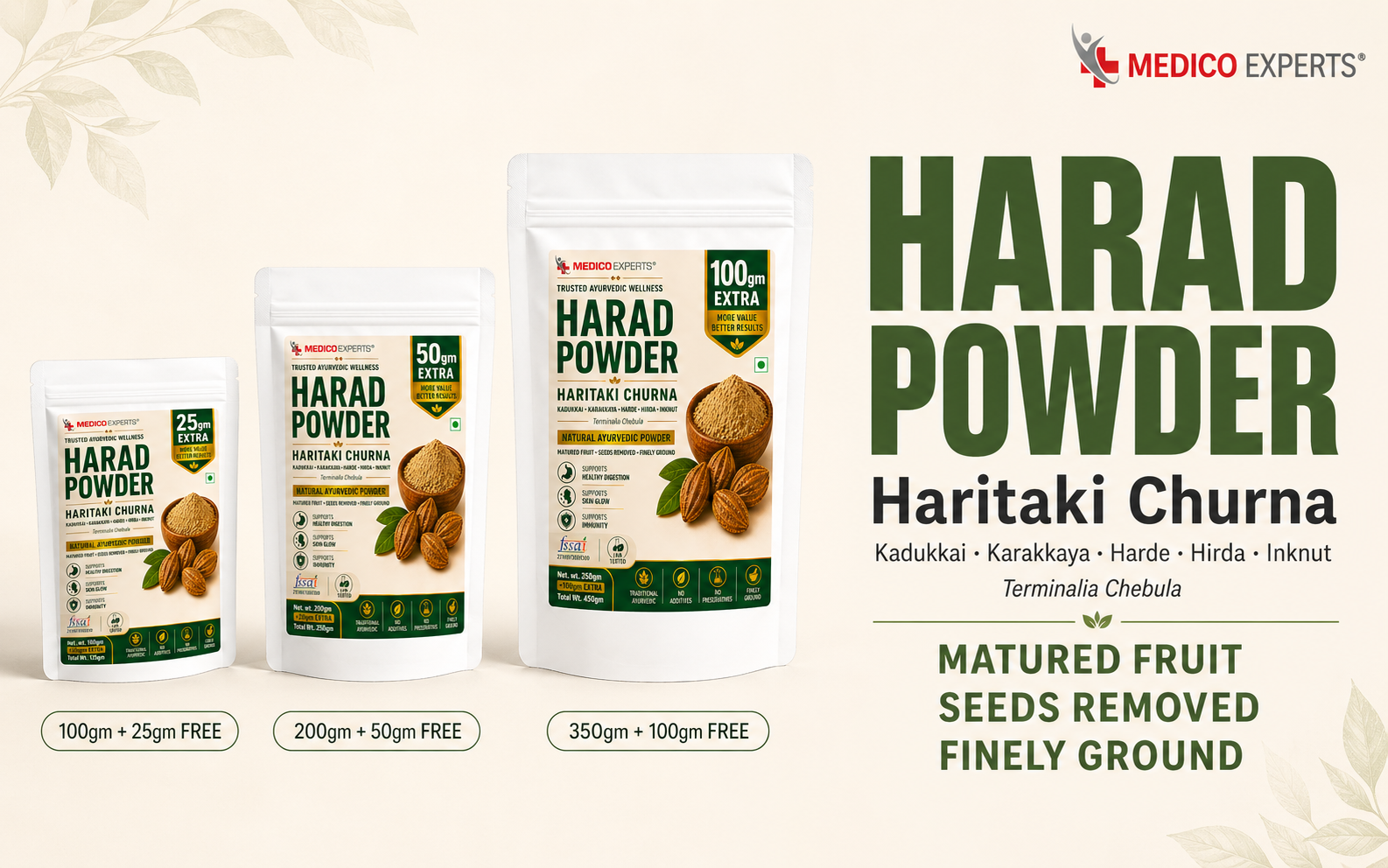 Harad Powder - 200gm + 50gm Free | Harad Churna | Kadukkai, Karakkaya, Harde, Hirda, Inknut | Terminalia Chebula | FSSAI Certified, Lab Tested, No Additives