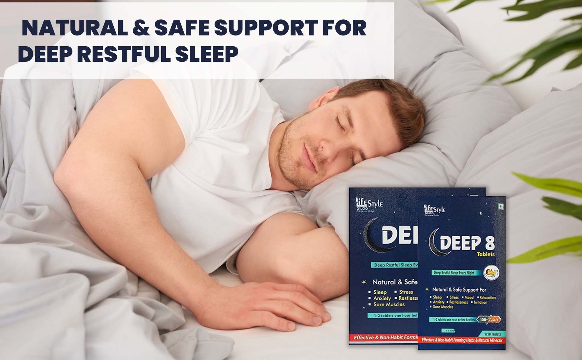 DEEP 8 Tablet Natural & Safe Support For Deep Restful Sleep | Stress | Anxiety | Irritaion (10 Tablets) (Pack of 3)