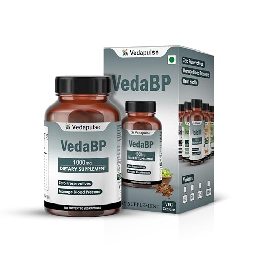 VedaBP - Ayurvedic Blood Pressure Support | 1000mg Blend with Arjuna, Sarpagandha, Ashwagandha, Garlic & More | 90 Veg Capsules