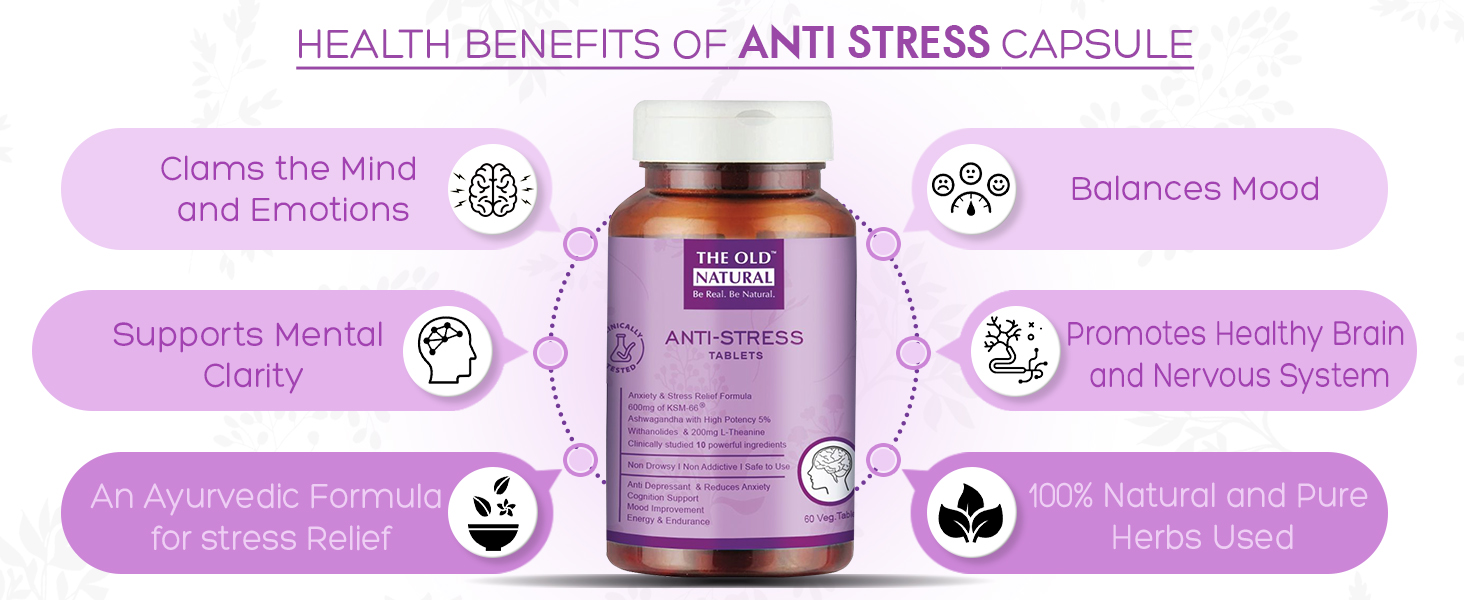 Anti Stress Capsules | Ashwagandha KSM-66, L-Theanine, Brahmi & Chamomile Extract | Supports Relaxation, Cognitive Health, Focus & Mental Wellness | 60 Veg Capsules