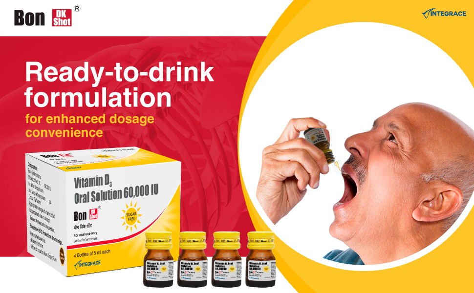 Bon DK Shot Sugarfree Vitamin D3 Oral Solution (4 Shots of 5ml each) |Sugar Free Shot with Pineapple Flavour