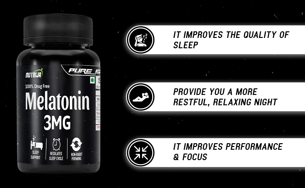 NutriJa Melatonin 3 MG Capsules for Sleep Support | Supports Sleep Cycle & Nighttime Routine | Non-Habit Forming Supplement | 60 Capsules
