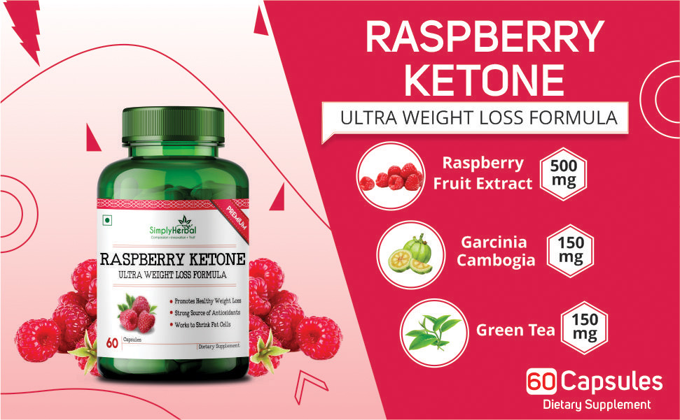 Simply Herbal 800 MG Raspberry Ketone Fruit Extract for Weight Management | Supplement Capsules With Raspberry for Promotes Healthy Weight Management Support Appetite Suppression – 60 Capsules