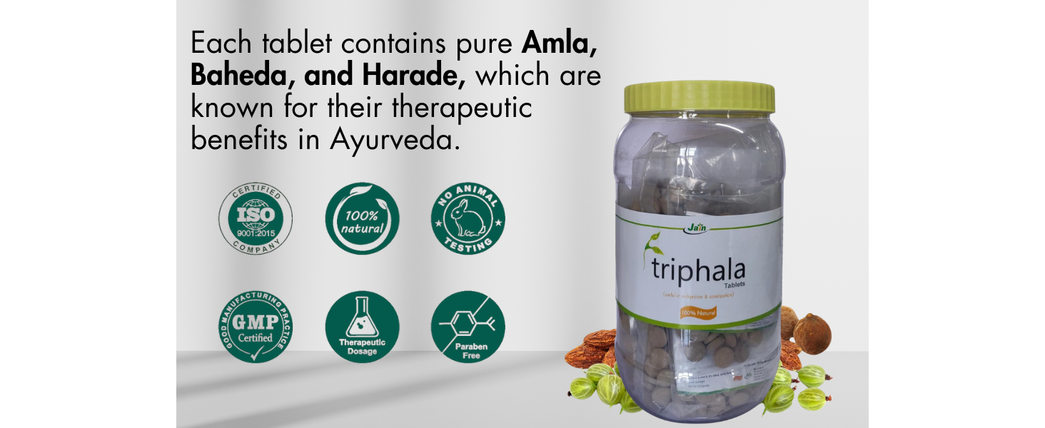 Jain Triphala Tablets 1000 Count | Supports Digestive Health, Detoxification | 100% Ayurvedic | No Added Preservatives