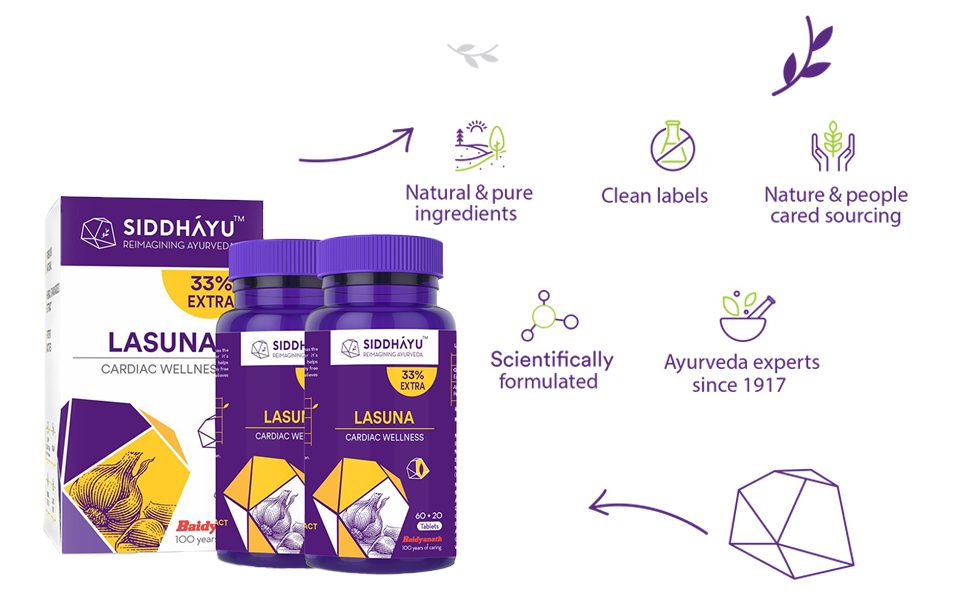 Siddhayu Lasuna Garlic Tablet | Cardiac Wellness | Improves Digestion | Balance Cholesterol Levels | 60 + 20 Tablets - Pack of 2 (40 Pills free)