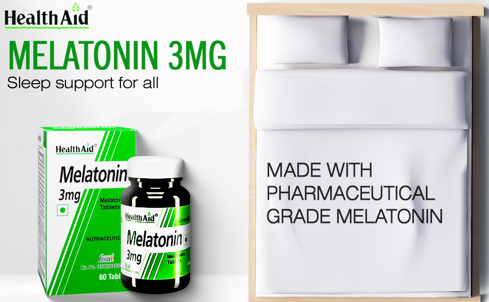 HealthAid Melatonin 3mg Supplement for Men & Women | Supports Relaxation, Restful Sleep & Healthy Sleep Cycle | 60 Tablets