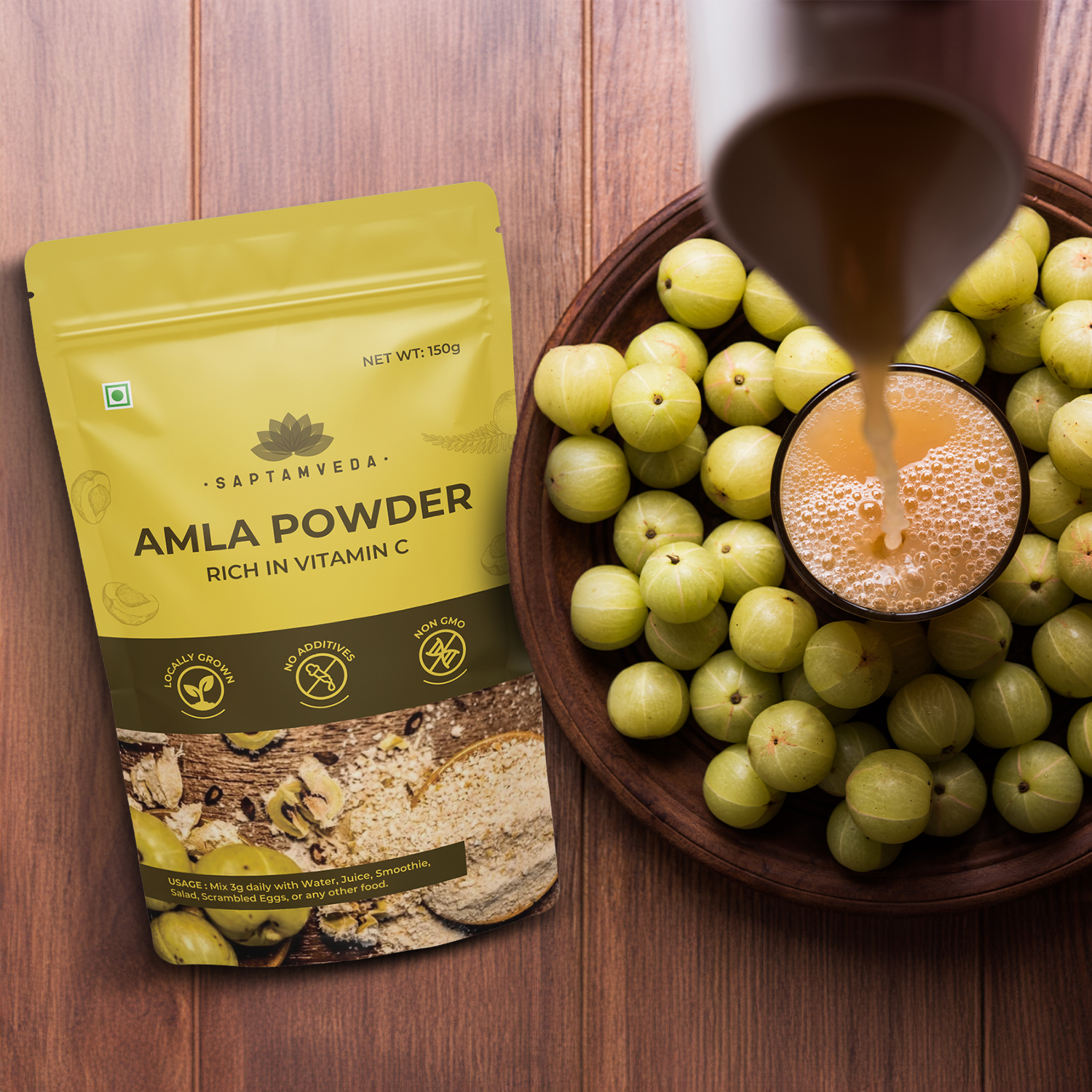 SAPTAMVEDA Amla Indian Gooseberry Powder (300Gm)| Drinking, Eating, Hair Nourishment, Repair Damage Hair & Skin Care,Dried