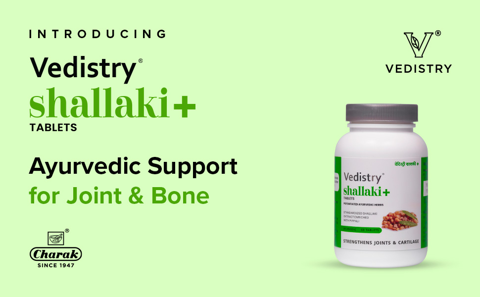 Vedistry Shallaki+ Tablets with Shallaki & Piperine for Relieving Joint Support & Muscle Pain Relief | Ayurvedic Supplement for Knee, Back, Joint & Shoulder Pain | Reduces Pain, Stiffness, Swelling & Enhances Bone Strength – 60 Tablets (Pack of 1)