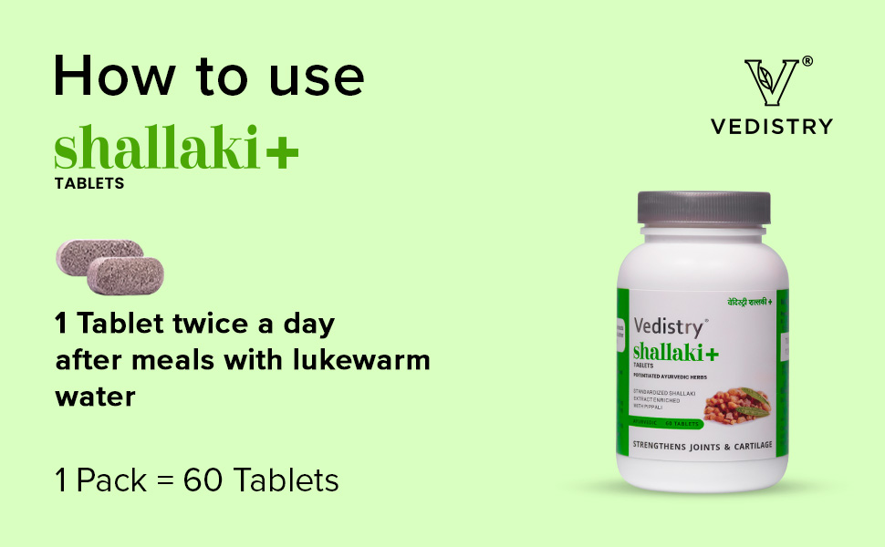 Vedistry Shallaki+ Tablets with Shallaki & Piperine for Relieving Joint Support & Muscle Pain Relief | Ayurvedic Supplement for Knee, Back, Joint & Shoulder Pain | Reduces Pain, Stiffness, Swelling & Enhances Bone Strength – 60 Tablets (Pack of 1)