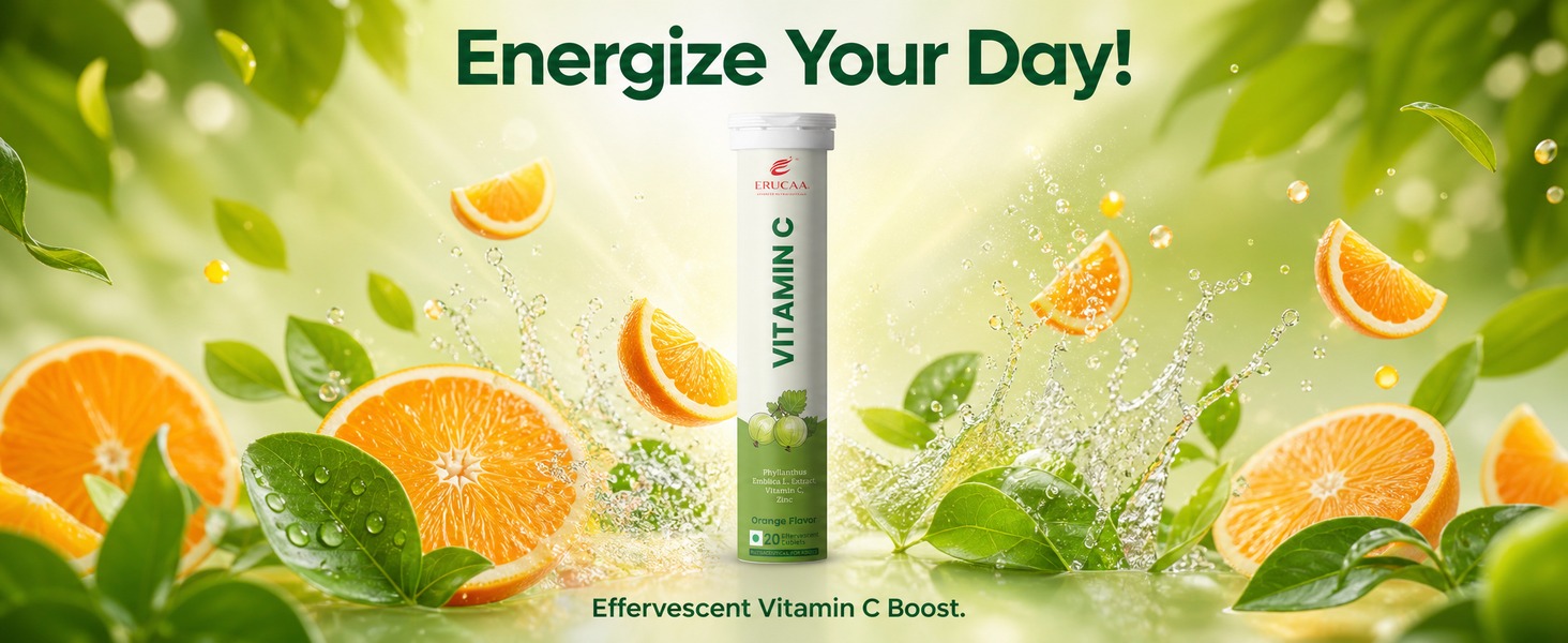 Vitamin C Effervescent Tablets | Phyllanthus Emblica L. Extract | Vitamin C & Zinc | Orange Flavor | 20 Effervescent Tablets