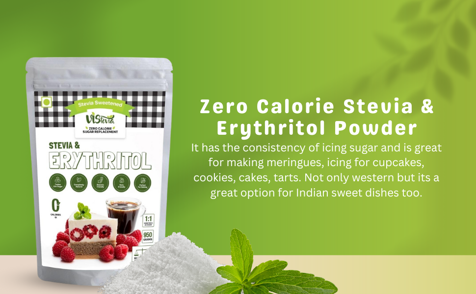 Vistevia Zero Calorie Stevia & Erythritol Powder (450gram) | 100% Natural | Sugar Replacement | Keto Friendly & Diabetic Friendly | Perfect For Baking