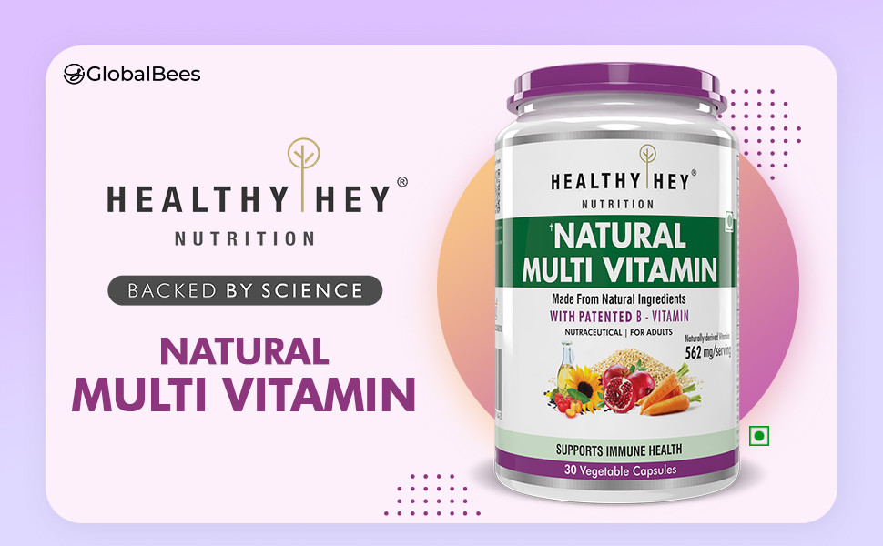 HealthyHey Nutrition 100% Natural Multivitamin from Natural Ingredients & Patented Vitamin B - For Men & Women - 30 Veg. Capsules