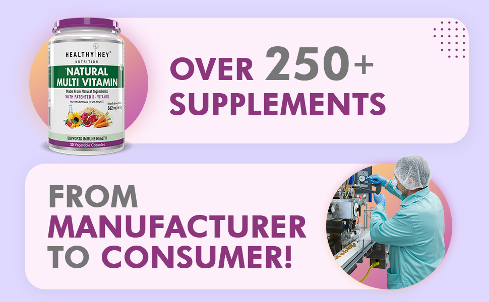 HealthyHey Nutrition 100% Natural Multivitamin from Natural Ingredients & Patented Vitamin B - For Men & Women - 30 Veg. Capsules