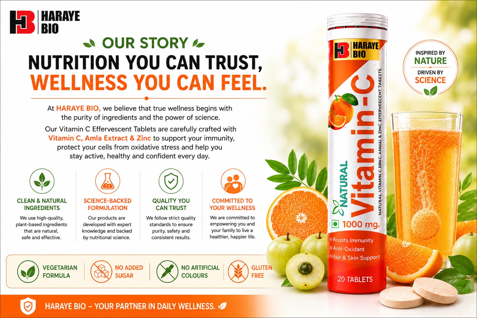 Natural Vitamin C Effervescent Tablets With 1000 Mg Amla Extract & Zinc Sulphate Monohydrate | Immunity Booster Supplement Orange Flavour | Fast Dissolving 20 Tablets Pack Of 1