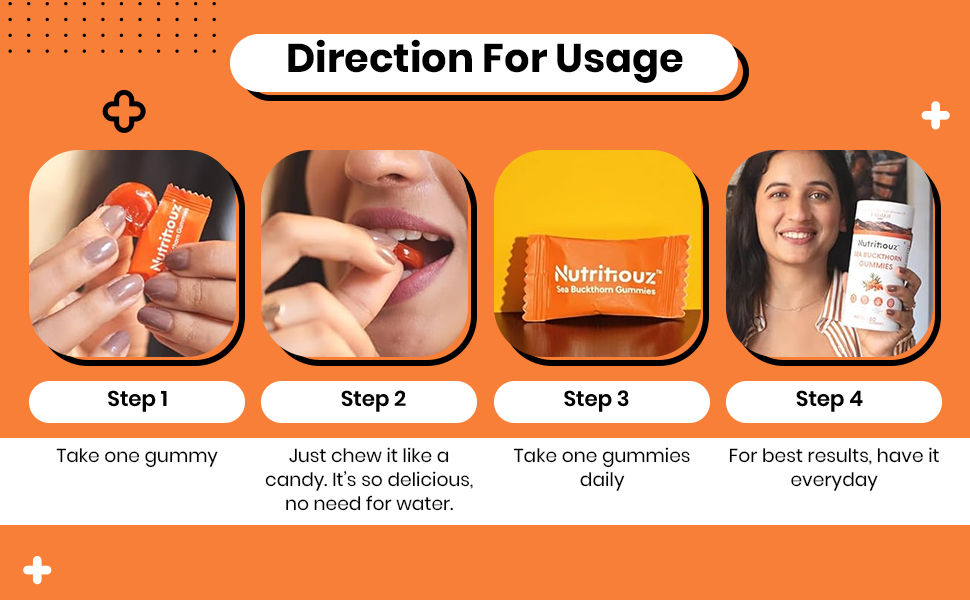 Seabuckthorn Gummies for Immunity & Glowing Skin | Rich in Vitamin C, Omega 3,6,7,9 & Antioxidants | Boosts Immunity, Brightens Skin | Pack of 60 Gummies