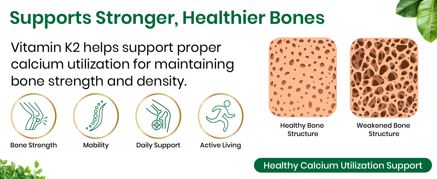 Vlado's Himalayan Organics Vitamin K2, MK -7 55Mcg Supplement I Plant-Based K2 I Supports Stronger Bone & Heart Health I vitamin k2 mk7 for Men & Women - 120 Veg Capsules